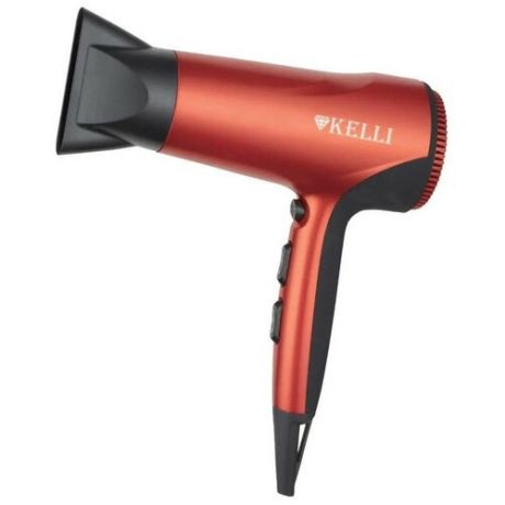 Фен Kelli Фен Kelli для волос с концентратором, 1800 Вт, 2 скорости, 3 режима нагрева, кнопка холодного обдува, красный
