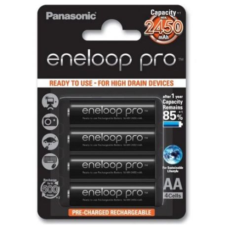 Аккумулятор Panasonic Eneloop Pro AA 2450mAh (BK-3HCDE/4BE), 4 шт.
