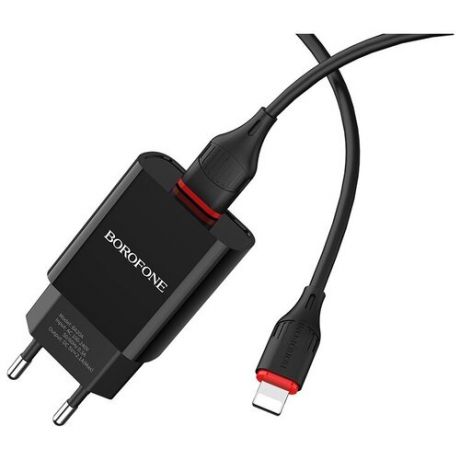 Зарядное устройство BOROFONE BA20A Sharp USB + Кабель USB-Lightning, 2.1A, черный