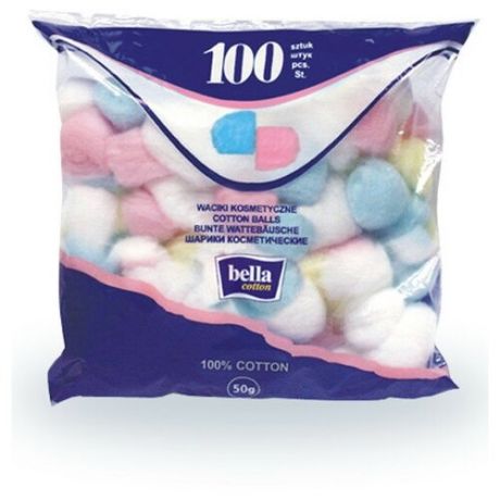 Шарики ватные Bella "Cotton", цветные, 100 штук
