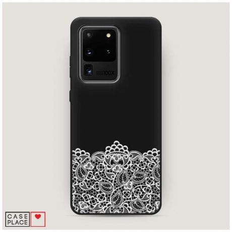 Чехол силиконовый Матовый Samsung Galaxy S20 Ultra Белый кружевной узор 2