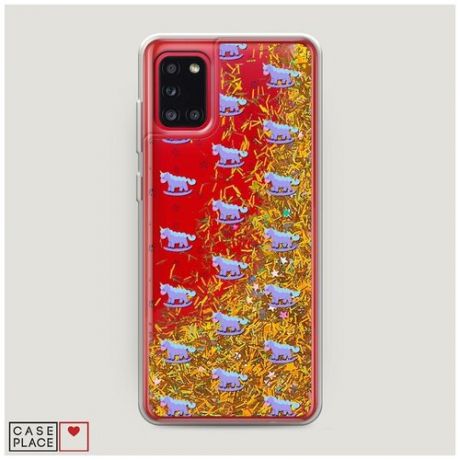 Чехол Жидкий с блестками Samsung Galaxy A31 Качели-единороги фон