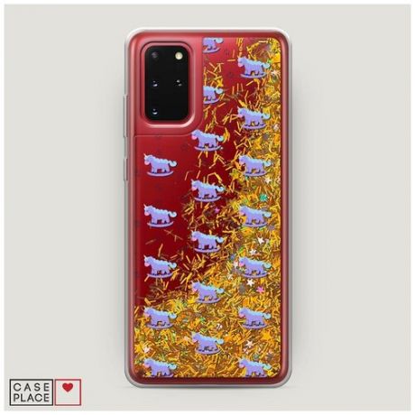 Чехол Жидкий с блестками Samsung Galaxy S20 Plus Качели-единороги фон