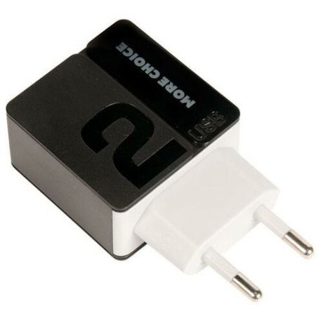 Зарядное устройство More choice NC46, два разъема USB, 5V, 2.4A, черный с серым