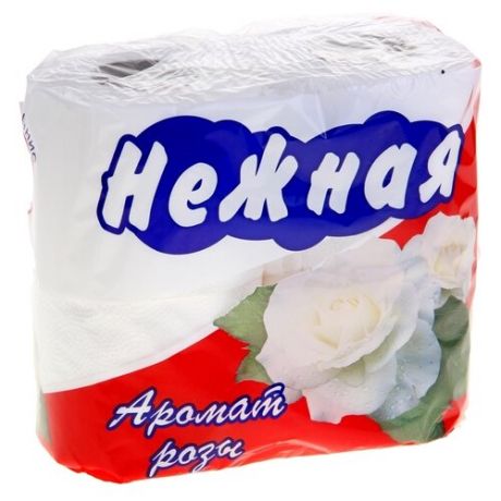 Туалетная бумага Нежная Аромат розы белая двухслойная 4 рул.