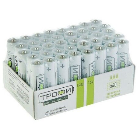 Батарейка алкалиновая "Трофи" Eco, AAA, LR03-40BOX, 1.5В, набор 40 шт.