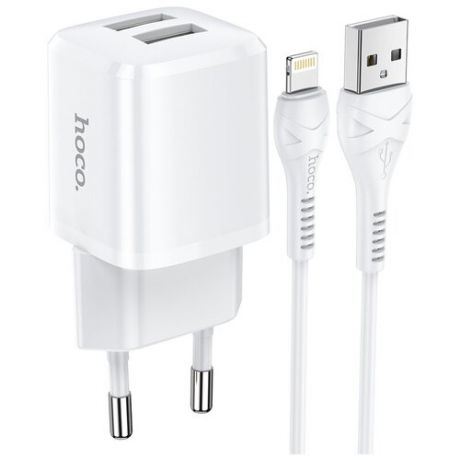 Зарядное устройство HOCO N8 Briar 2*USB + Кабель USB-Lightning, 2.4A, белый