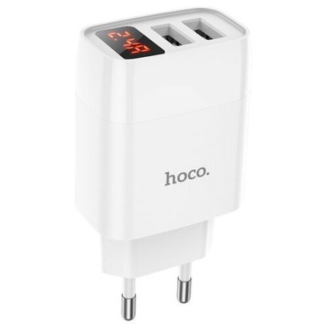 Зарядное устройство HOCO C86A Illustrious 2*USB, 2.4A, белый, с дисплеем