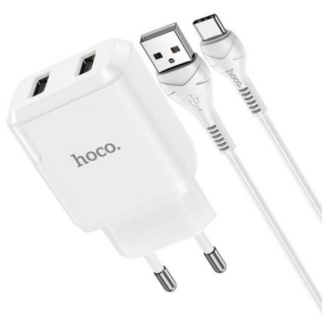 Зарядное устройство HOCO N7 Speedy 2*USB + Кабель USB-Type-C, 2.1A, белый