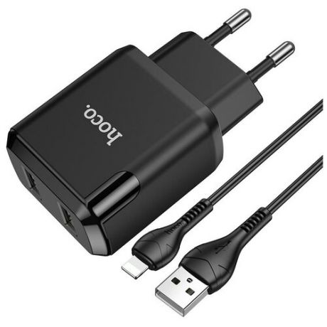Зарядное устройство HOCO N7 Speedy 2*USB + Кабель USB-Lightning, 2.1A, черный