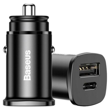 Автомобильное зарядное устройство Baseus Type-C+USB 30W PD3.0 QC3.0 QC4.0 черное быстрая зарядка