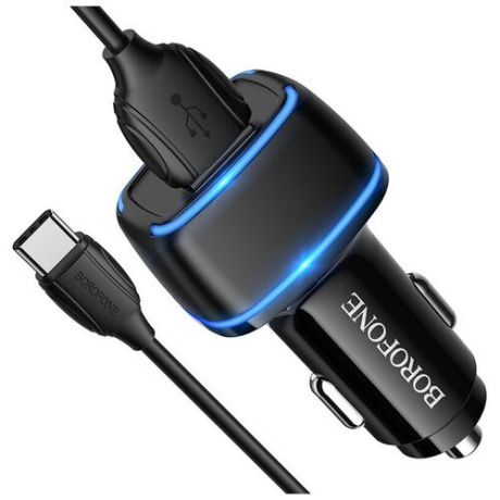 Автомобильное зарядное устройство BOROFONE BZ14 Max, 2*USB + Кабель USB-Type-C, 2.4A, черный