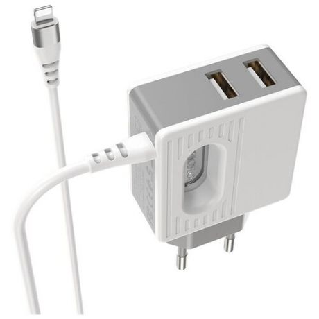 Зарядное устройство BOROFONE BA34 Power essence 2*USB + Кабель USB-Lightning, 2.4A, белый