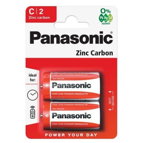 Батарейка Panasonic Zinc Carbon C/R14, 2 шт.