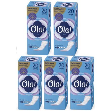 Комплект Ola! DAILY Прокладки женские гигиенические впитывающие на каждый день 20 шт/упак. х 5 упак.