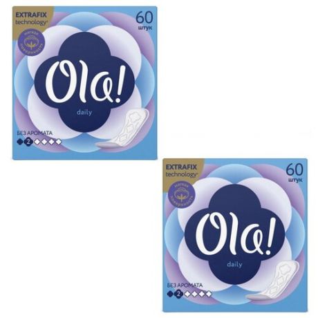 Комплект Ola! DAILY Прокладки женские гигиенические впитывающие на каждый день 60 шт/упак. х 2 упак.