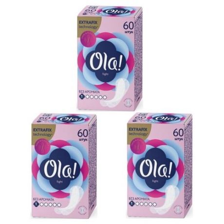 Комплект Ola! LIGHT прокладки тонкие женские ежед. стринг-мультиформ без аромата 60 шт/упак.х3 упак.