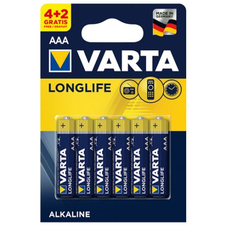 Батарейка VARTA LONGLIFE AAA/LR03 бл 4+2