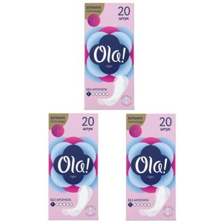 Комплект Ola! LIGHT прокладки тонкие женские ежед. стринг-мультиформ без аромата 20 шт/упак.х3 упак.