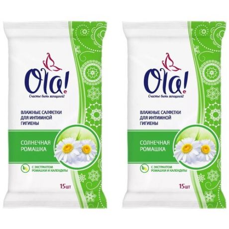 Комплект Ola! Влажные салфетки для интимной гигиены Солнечная ромашка 15 шт/упак. х 2 упак.
