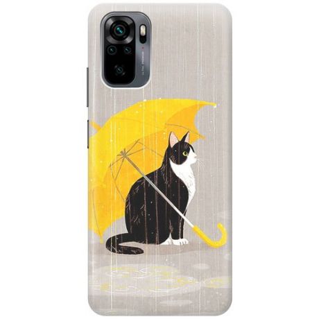 Ультратонкий силиконовый чехол-накладка для Xiaomi Redmi Note 10 с принтом "Кот с желтым зонтом"