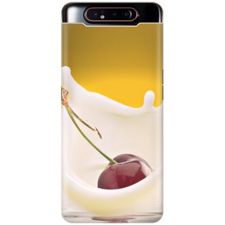 Ультратонкий силиконовый чехол-накладка для Samsung Galaxy A80 с принтом "Ягода в молоке"