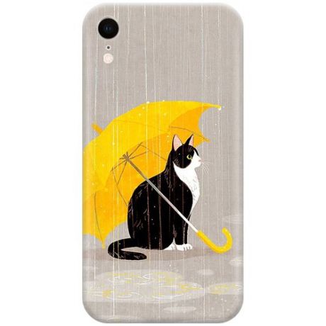 Ультратонкий силиконовый чехол-накладка для Apple iPhone XR с принтом "Кот с желтым зонтом"