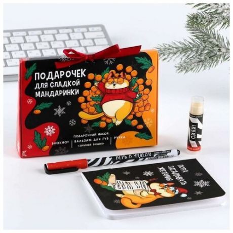 ArtFox Подарочный набор блокнот, ручка и бальзам для губ "Подарочек для сладкой мандаринки