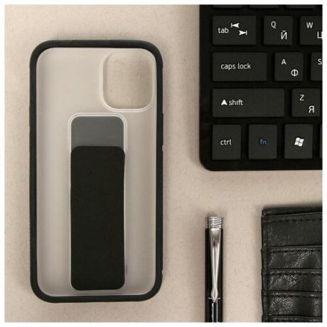 Чехол LuazON для iPhone 12 mini, с ремешком- подставкой, пластиковый, черный 6852561
