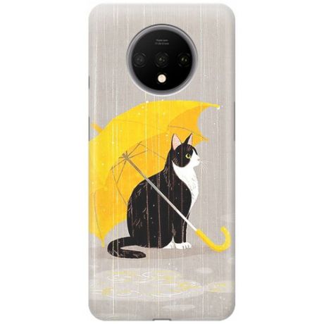 Ультратонкий силиконовый чехол-накладка для OnePlus 7T с принтом "Кот с желтым зонтом"