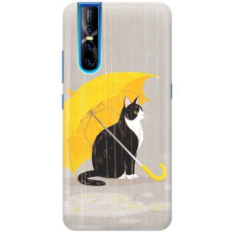 Ультратонкий силиконовый чехол-накладка для Vivo V15 Pro с принтом "Кот с желтым зонтом"