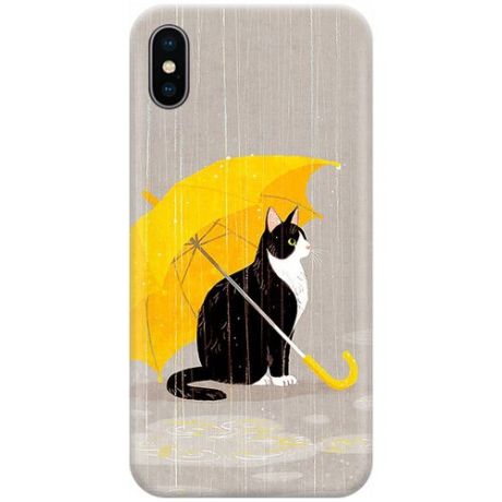 Ультратонкий силиконовый чехол-накладка для Apple iPhone XS / X с принтом "Кот с желтым зонтом"