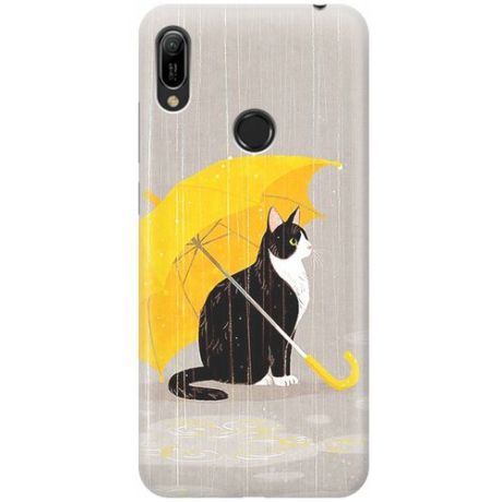 Ультратонкий силиконовый чехол-накладка для Huawei Y6 (2019) / Honor 8A с принтом "Кот с желтым зонтом"