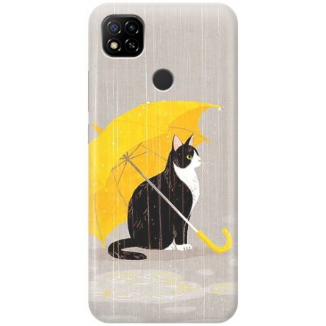 Ультратонкий силиконовый чехол-накладка для Xiaomi Redmi 9C с принтом "Кот с желтым зонтом"