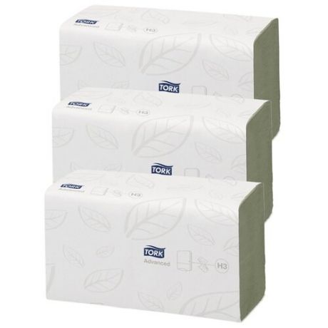 Набор №27 H3 Tork Advanced бумажные полотенца сложение ZZ, 250 листов, 25х23 см., 2 слойные, зеленые, 3 штуки в упаковке, (290179-00).