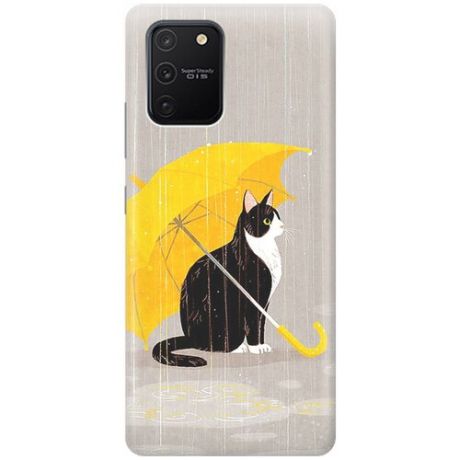 Ультратонкий силиконовый чехол-накладка для Samsung Galaxy S10 Lite с принтом "Кот с желтым зонтом"