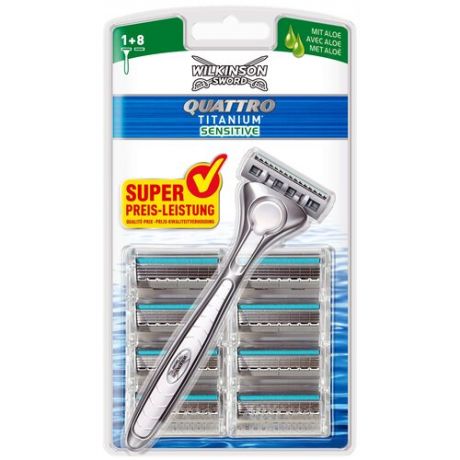 Бритвенный станок Wilkinson Sword Quattro Titanium Sensitive, сменные кассеты 5 шт.