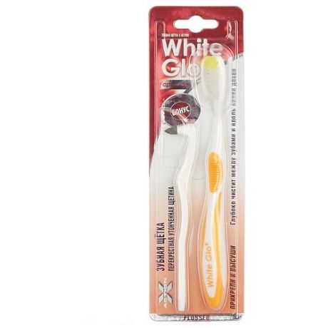 White Glo 840ж Зубная щетка Flosser + ластик для удаления налета (утонченная щетина) желтый
