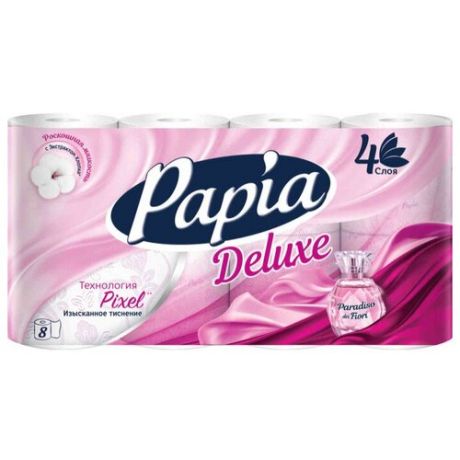 Туалетная бумага Papia Deluxe белая с ароматом Paradiso Fiori и рисунком четырёхслойная, 8шт