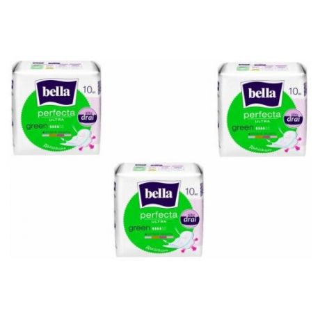 BELLA Прокладки супертонкие PERFECTA ULTRA GREEN, 10шт, 3 упаковки
