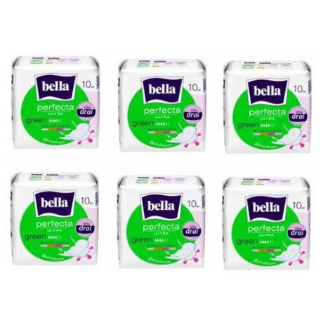 BELLA Прокладки супертонкие PERFECTA ULTRA GREEN, 10шт, 6 упаковок