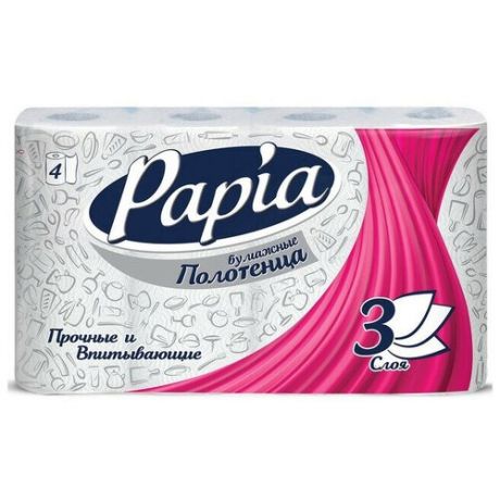 Бумажные полотенца Papia белые трёхслойные, 4 шт