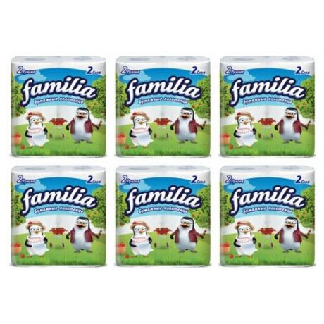 Familia Бумажные полотенца белые двухслойные, 2шт, 6 упаковок