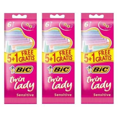 Станки одноразовые Lady Твин BIC (5+1шт/уп) с двумя лезвиями, 3 упаковки