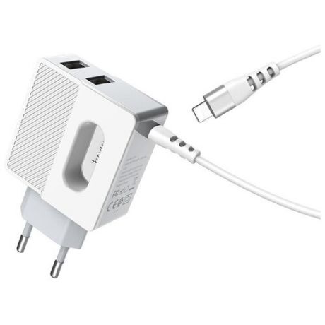 Сетевое зарядное устройство hoco C75 (2 USB+Lightning)