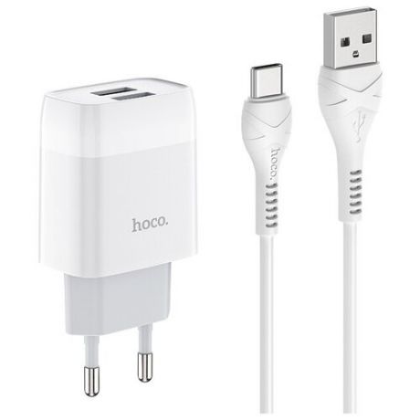 Сетевое зарядное устройство HOCO C73A USB 2.4A TYPE- C + кабель, белый