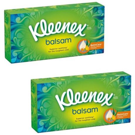 Kleenex Носовые платочки бумажные в коробке с бальзамом Balsam, 72 шт , 2 упаковки