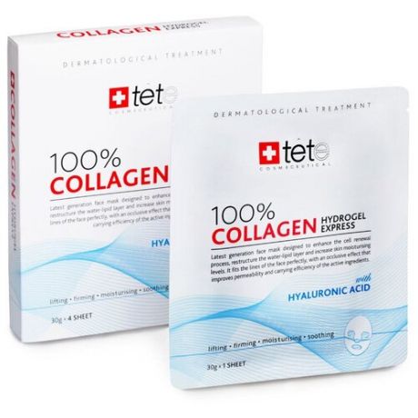 Маска для лица TETe Cosmeceitical 100% Collagen Hydrogel Mask, экспресс-уход, 4 шт.