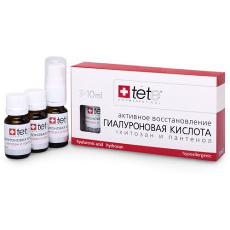 Сыворотка для лица TETe Cosmeceutical Гиалуроновая кислота и хитозан-пантенол, активное восстановление, 10 мл, 3 шт.
