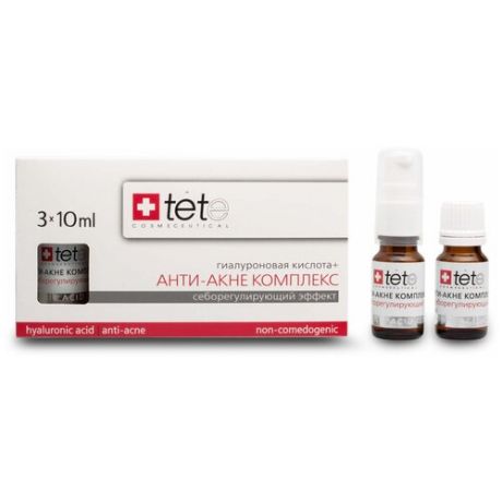 Сыворотка для лица TETe Cosmeceutical Гиалуроновая кислота с себорегулирующим эффектом, анти-акне комплекс, 10 мл, 3 шт.